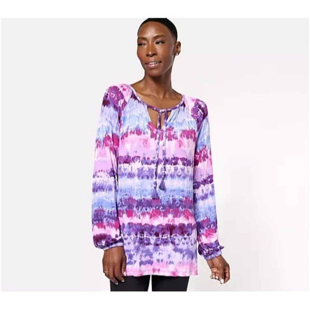 Belle by Kim Gravel Spandex Painted Desert Tassel Top Purple Multi XS A605799